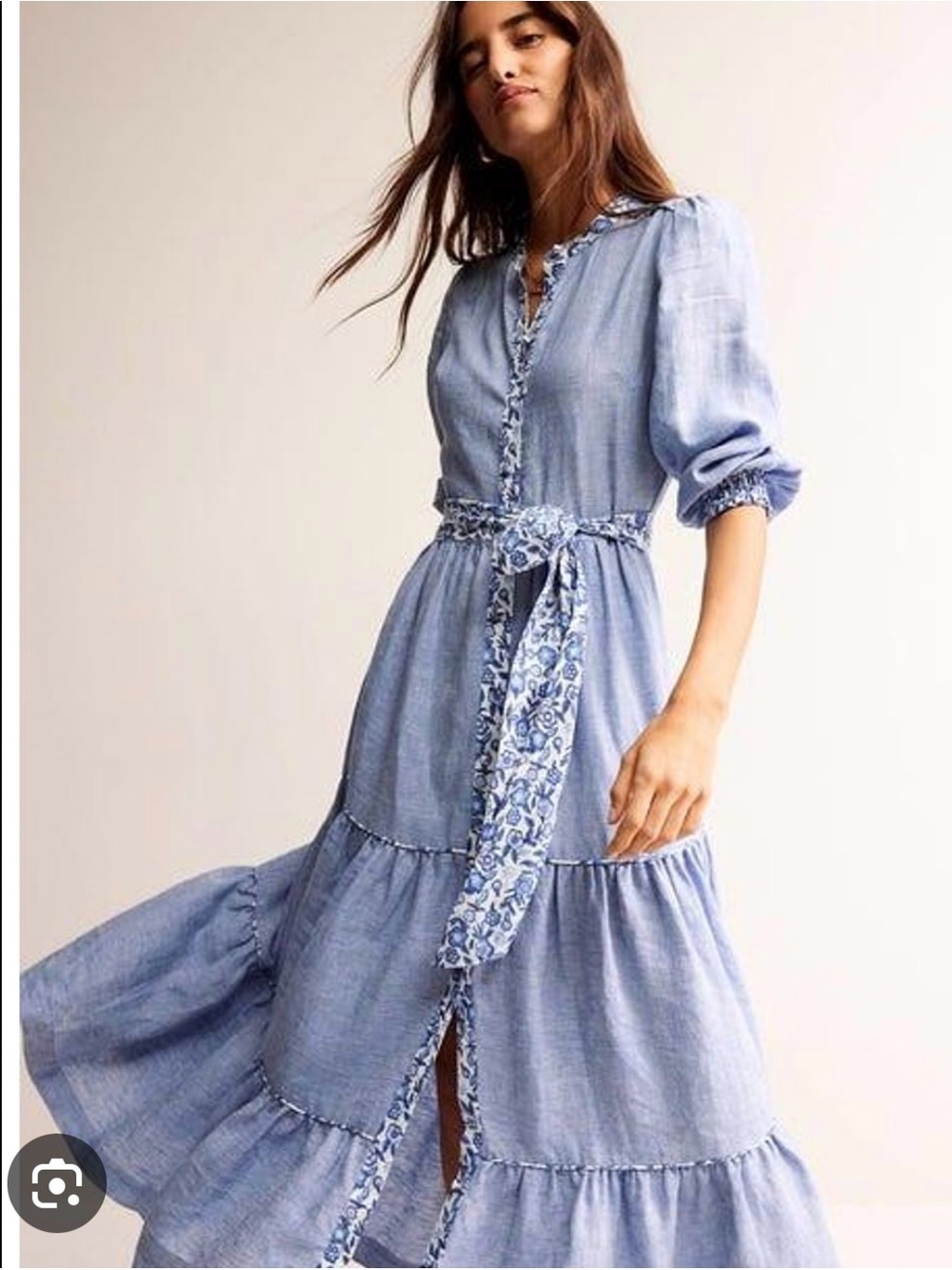 Boden alba linen maxi dress in blue size 10P NWT style D0884